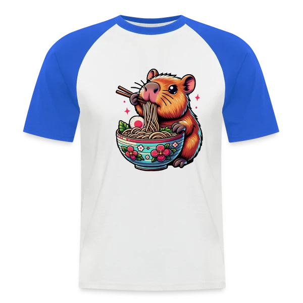 Capybara Mignon Ramen sur T-shirt baseball manches courtes Homme