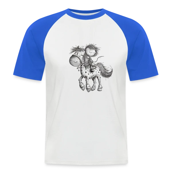 Cheval et cavalier rigolos - Dessin animé sur T-shirt baseball manches courtes Homme