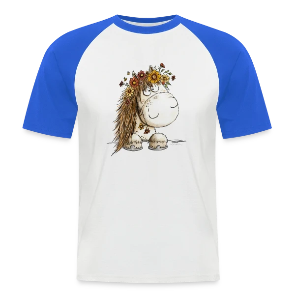 Cheval Adorable avec Couronne de Fleurs - Cartoon sur T-shirt baseball manches courtes Homme