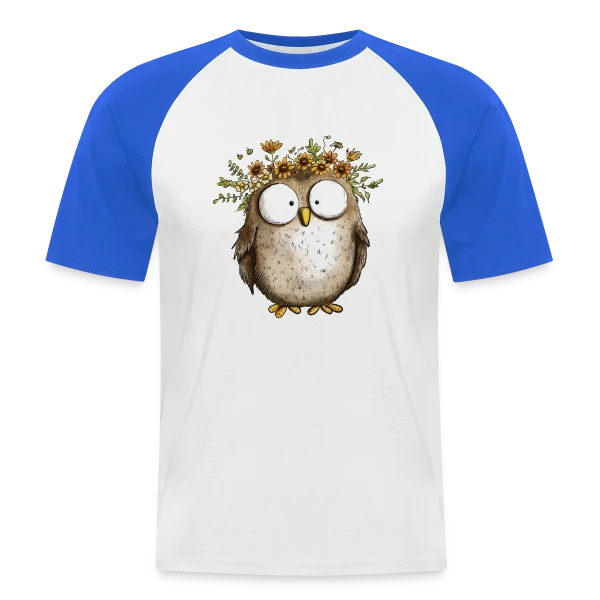 Hibou avec Couronne de Fleurs Sauvages - Style Cottagecore sur T-shirt baseball manches courtes Homme