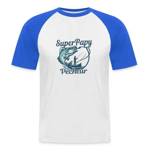 Personnalisé 'Papy Pêcheur' avec Prénoms des Petits-Enfants sur T-shirt baseball manches courtes Homme