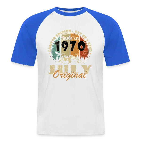Année de Naissance 1970 Édition Limitée sur T-shirt baseball manches courtes Homme