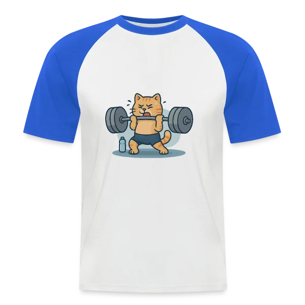 Je Peux Pas, J'ai Muscu ! Chat Bodybuilder Humour sur T-shirt baseball manches courtes Homme