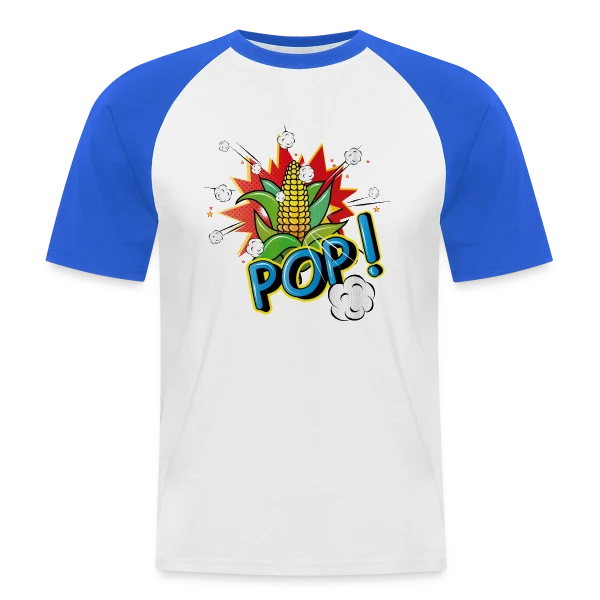 Maïs Pop Art Pétillant & Popcorn Volant sur T-shirt baseball manches courtes Homme