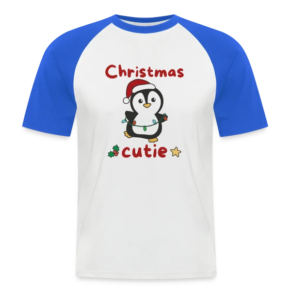 Pingouin Mignon Lumières Noël sur T-shirt baseball manches courtes Homme