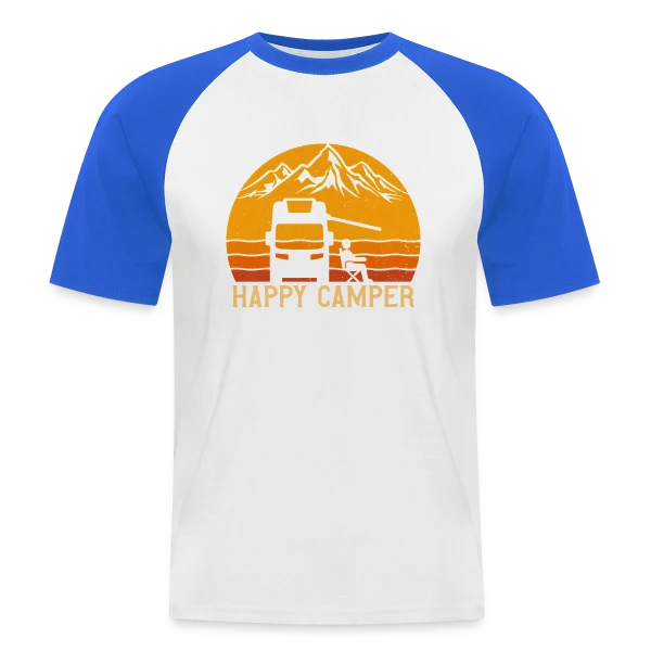 Campeur Heureux Rétro Design sur T-shirt baseball manches courtes Homme