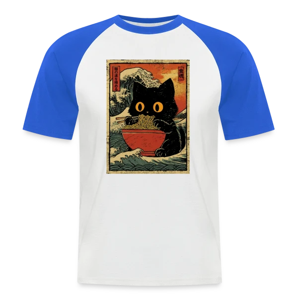 Chat Ramen et Vague Japonaise : L'Art Kawaii sur T-shirt baseball manches courtes Homme