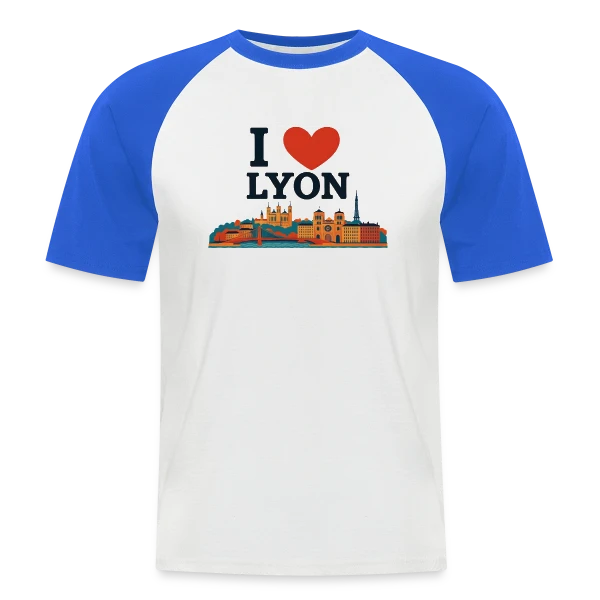 J'aime Lyon Skyline Coloré sur T-shirt baseball manches courtes Homme