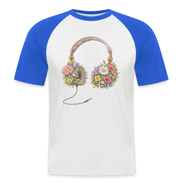 Casque Audio Fleuri - Harmonie Musicale et Naturelle sur T-shirt baseball manches courtes Homme