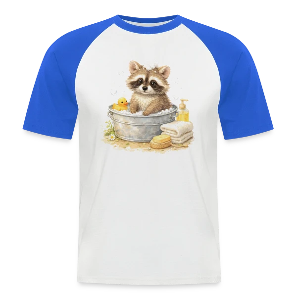 Bébé Raton Laveur dans le Bain sur T-shirt baseball manches courtes Homme