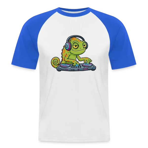 Caméléon DJ Mascotte Cartoon sur T-shirt baseball manches courtes Homme
