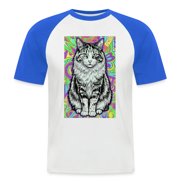 Chat Stylisé Psychédélique sur T-shirt baseball manches courtes Homme