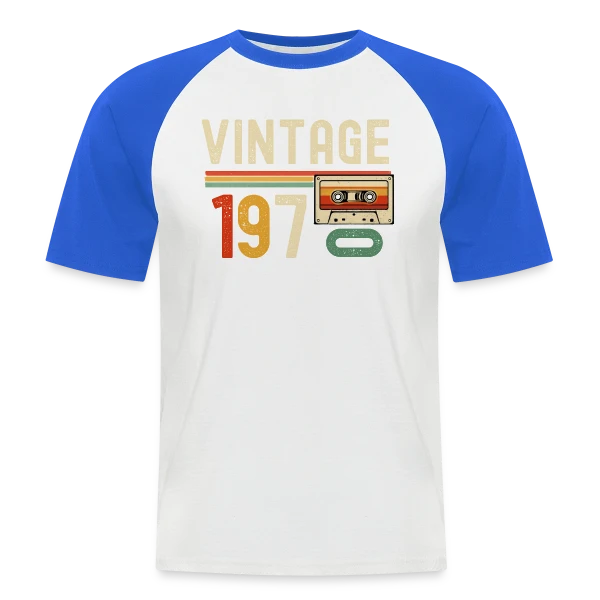 Vintage 1970 Cassette Rétro sur T-shirt baseball manches courtes Homme