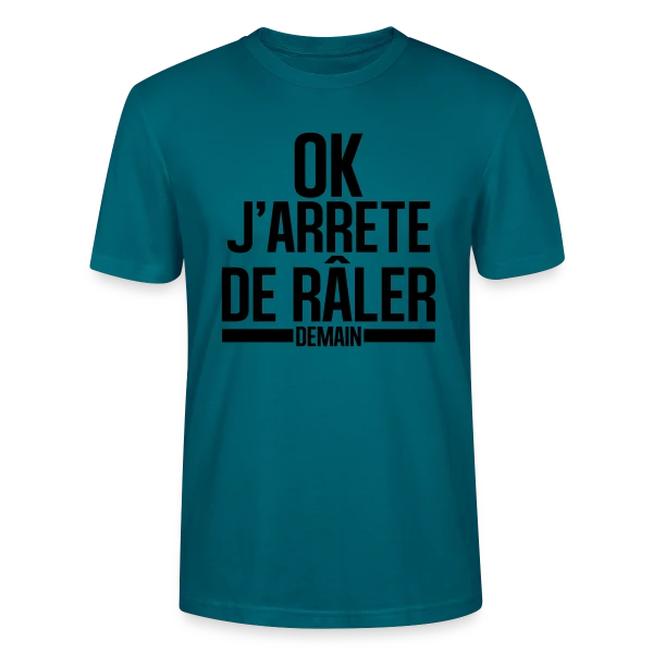 Maquette de T-shirt bio CRAFTER Stanley Stella Unisexe « Humour : Ok, J'arrête de Râler ! (Promis ou Presque) » à personnaliser