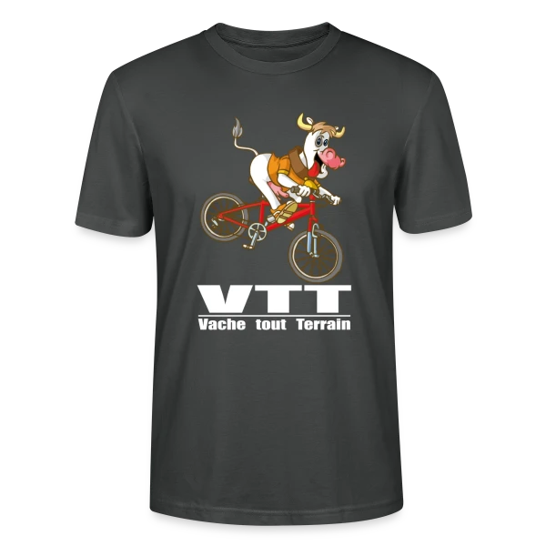 Maquette de T-shirt bio CRAFTER Stanley Stella Unisexe « Vache VTT : L'Aventure à la Campagne » à personnaliser