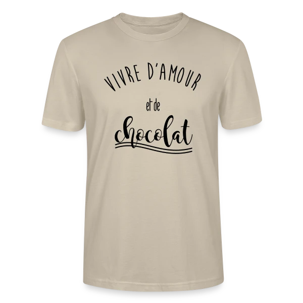 Maquette de T-shirt bio CRAFTER Stanley Stella Unisexe « Vivre d'Amour et de Chocolat » à personnaliser