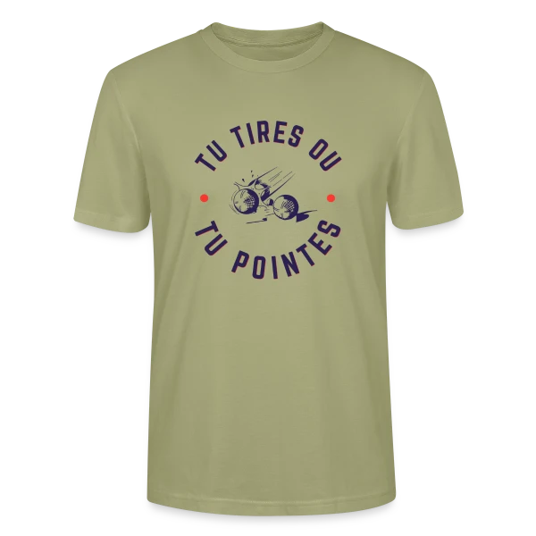Maquette de T-shirt bio CRAFTER Stanley Stella Unisexe « Pétanque: Tu Tires ou Tu Pointes? » à personnaliser
