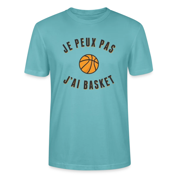 Maquette de T-shirt bio CRAFTER Stanley Stella Unisexe « Je peux pas, j'ai basket ! L'excuse idéale » à personnaliser