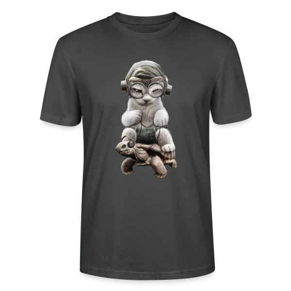 Maquette de T-shirt bio CRAFTER Stanley Stella Unisexe « Chat Cavalier sur Tortue de Guerre » à personnaliser