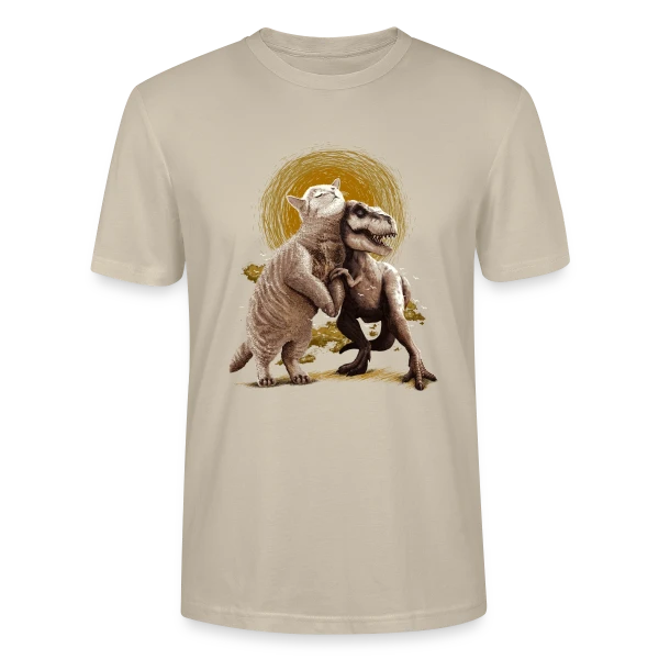 Maquette de T-shirt bio CRAFTER Stanley Stella Unisexe « Chats et Dinos Amis : L'Aventure Décalée » à personnaliser