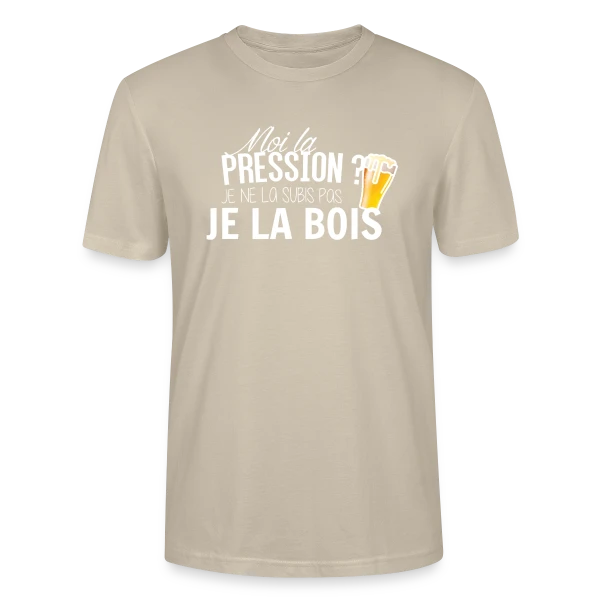 Maquette de T-shirt bio CRAFTER Stanley Stella Unisexe « Moi la Pression, Je la Bois ! T-shirt Humour Bière » à personnaliser