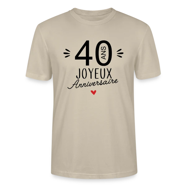 Maquette de T-shirt bio CRAFTER Stanley Stella Unisexe « Anniversaire 40 Ans : La Fête Commence ! » à personnaliser