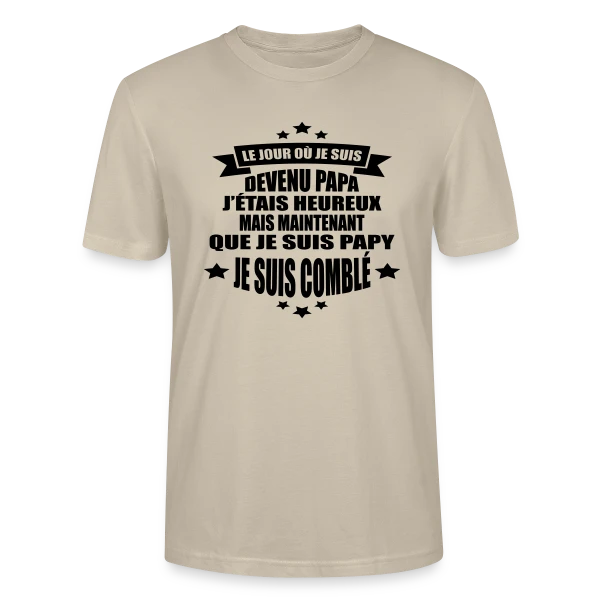 Maquette de T-shirt bio CRAFTER Stanley Stella Unisexe « Papy Comblé : Fierté Grand-Parentale Affichée » à personnaliser