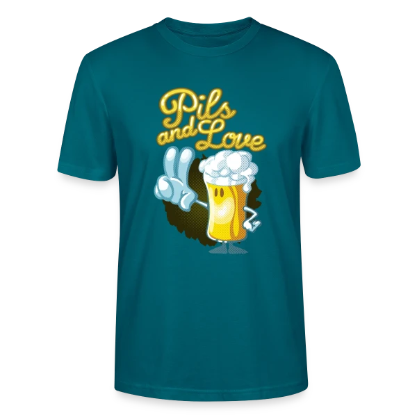 Maquette de T-shirt bio CRAFTER Stanley Stella Unisexe « Pils & Love : La Bière et l'Amour en Version Cartoon » à personnaliser