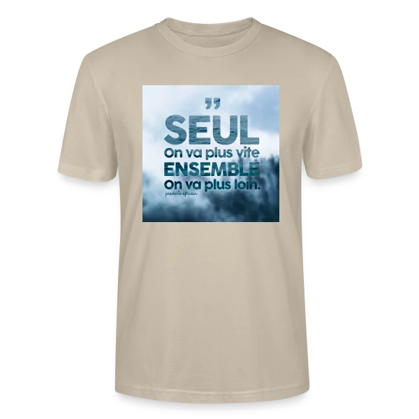 Maquette de T-shirt bio CRAFTER Stanley Stella Unisexe « Proverbe : Ensemble on va plus loin » à personnaliser