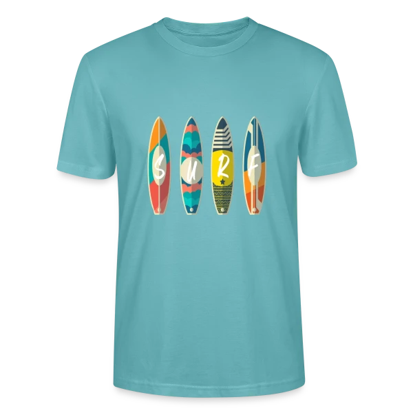 Maquette de T-shirt bio CRAFTER Stanley Stella Unisexe « Surf : Planche & Soleil | Idée Cadeau Jeunesse » à personnaliser