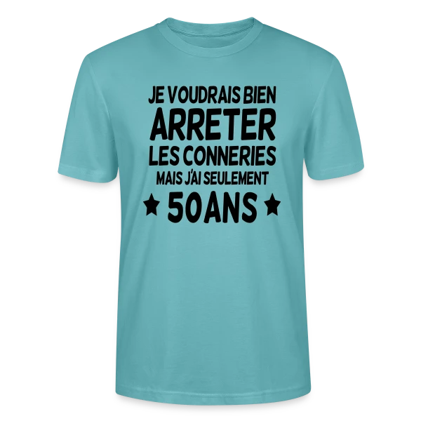 Maquette de T-shirt bio CRAFTER Stanley Stella Unisexe « 50 Ans : Encore Jeune Pour les Bêtises ! » à personnaliser