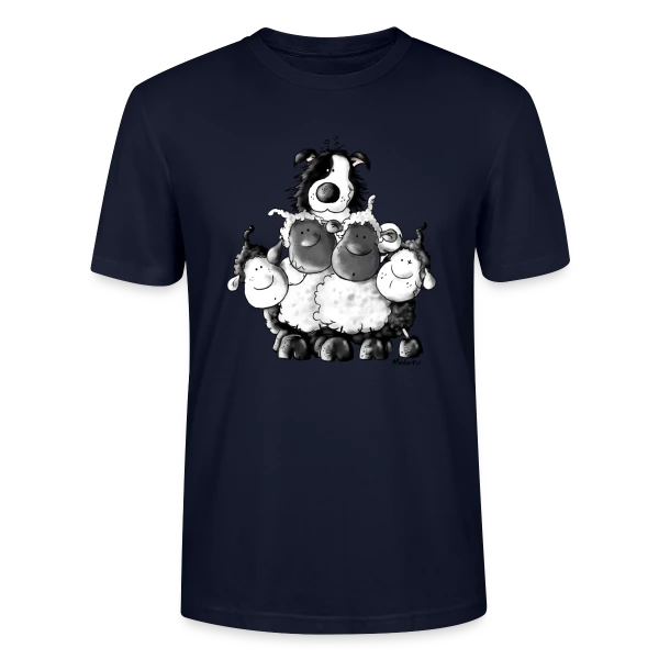 Maquette de T-shirt bio CRAFTER Stanley Stella Unisexe « Border Collie et Moutons - Un Vrai Chien de Berger » à personnaliser