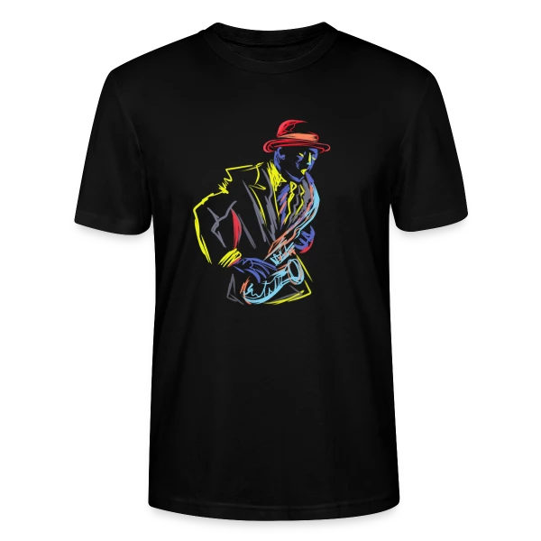 Maquette de T-shirt bio CRAFTER Stanley Stella Unisexe « Saxophoniste Jazz Fanfare » à personnaliser