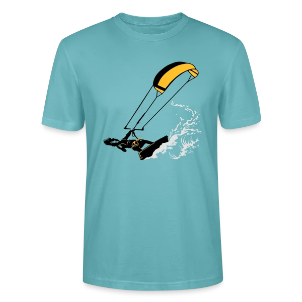 Maquette de T-shirt bio CRAFTER Stanley Stella Unisexe « Kitesurf : Vague et Flexibilité » à personnaliser