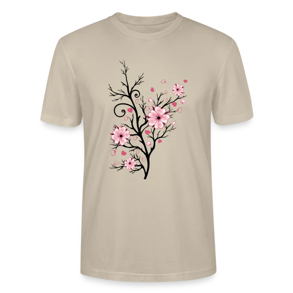 Maquette de T-shirt bio CRAFTER Stanley Stella Unisexe « Cerisier Fleuri Cœurs » à personnaliser