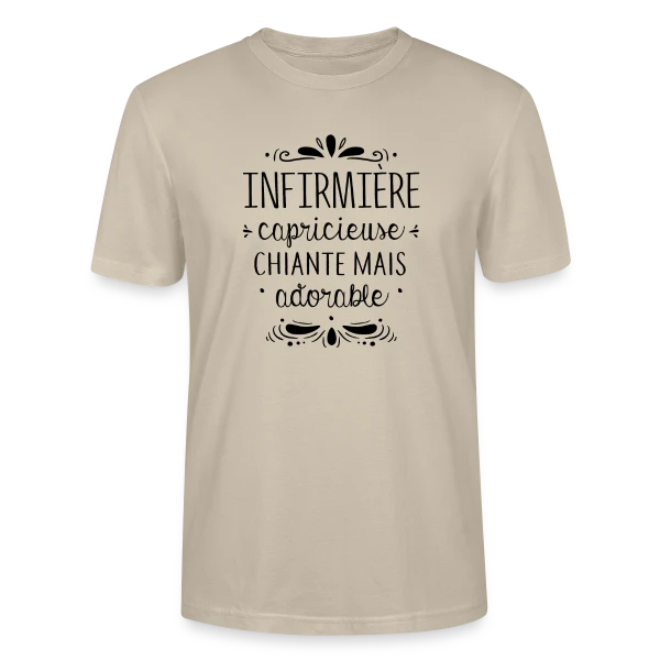 Maquette de T-shirt bio CRAFTER Stanley Stella Unisexe « Infirmière : Chiante Mais Adorable » à personnaliser