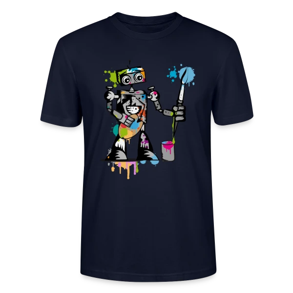 Maquette de T-shirt bio CRAFTER Stanley Stella Unisexe « Le Robot Artiste au Pinceau » à personnaliser