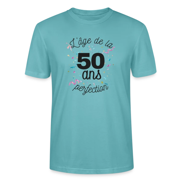 Maquette de T-shirt bio CRAFTER Stanley Stella Unisexe « 50 ans : L'Âge de la Perfection » à personnaliser