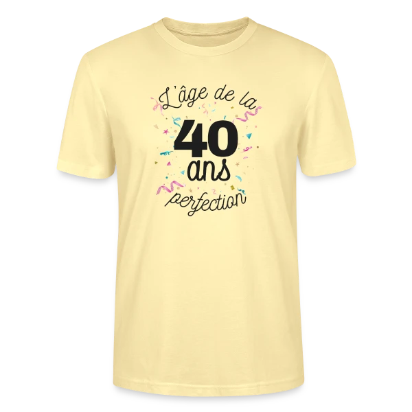 Maquette de T-shirt bio CRAFTER Stanley Stella Unisexe « 40 Ans : L'Âge de la Perfection » à personnaliser