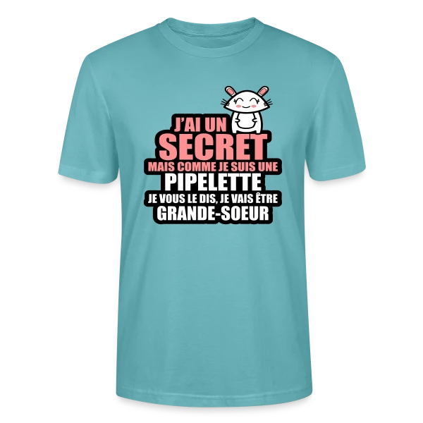 Maquette de T-shirt bio CRAFTER Stanley Stella Unisexe « Annonce Grossesse : J'ai Un Secret, Je Vais Être Grande-Sœur » à personnaliser