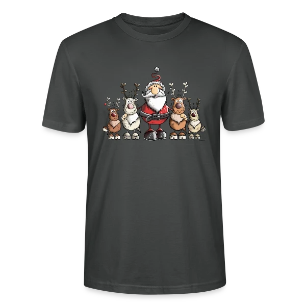 Maquette de T-shirt bio CRAFTER Stanley Stella Unisexe « Père Noël entouré de rennes - Scène hivernale » à personnaliser
