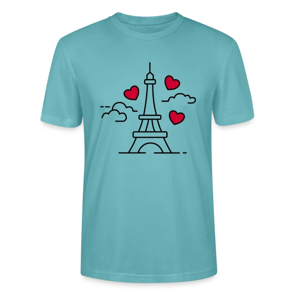 Maquette de T-shirt bio CRAFTER Stanley Stella Unisexe « Tour Eiffel Cœurs Volants » à personnaliser