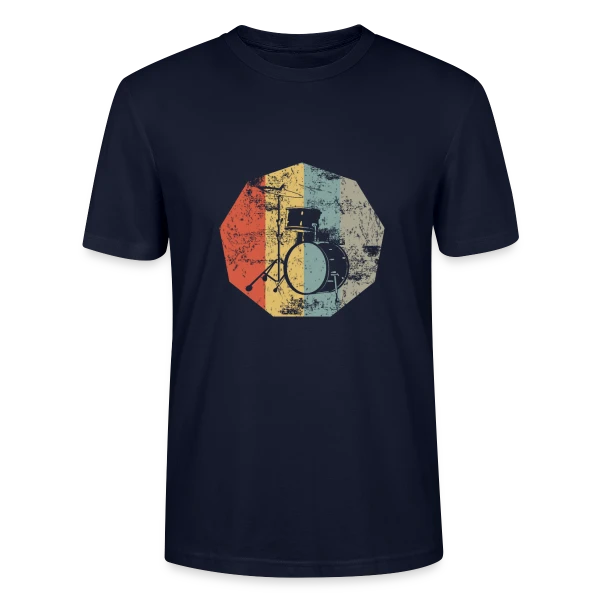 Maquette de T-shirt bio CRAFTER Stanley Stella Unisexe « Batterie Rétro Musique Vintage » à personnaliser