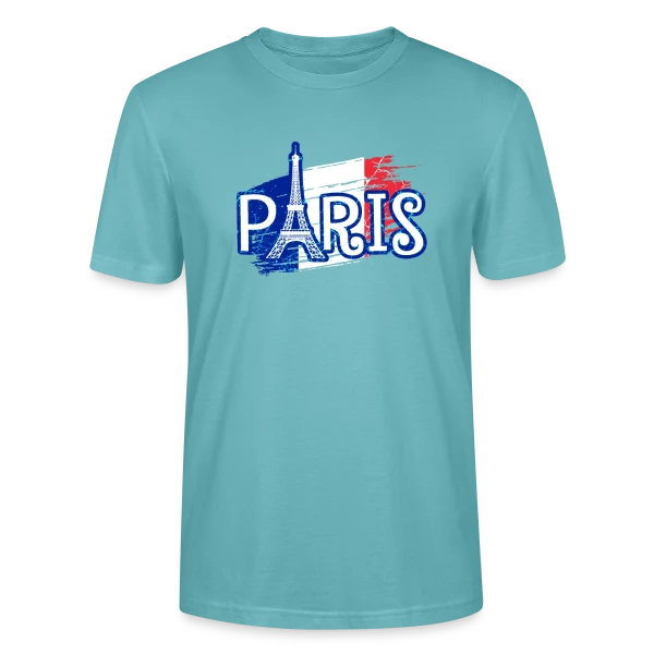 Maquette de T-shirt bio CRAFTER Stanley Stella Unisexe « Paris Tour Eiffel Drapeau » à personnaliser