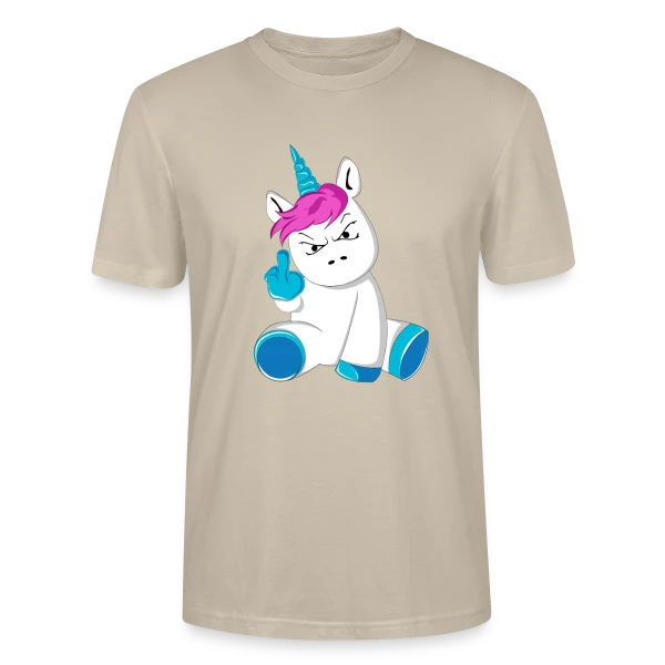 Maquette de T-shirt bio CRAFTER Stanley Stella Unisexe « Licorne Furieuse Doigt d'Honneur » à personnaliser