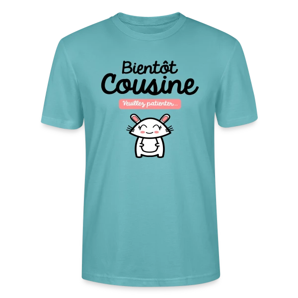 Maquette de T-shirt bio CRAFTER Stanley Stella Unisexe « Bientôt Cousine : Annonce Mignonne » à personnaliser