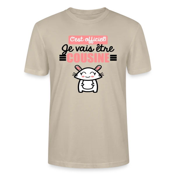 Maquette de T-shirt bio CRAFTER Stanley Stella Unisexe « Annonce Grossesse : C'est Officiel, Je Vais Être Cousine ! » à personnaliser