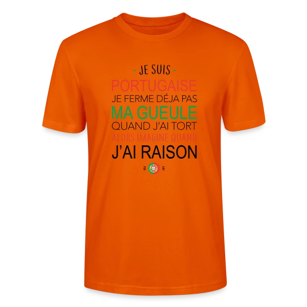 Maquette de T-shirt bio CRAFTER Stanley Stella Unisexe « Portugaise : Ma Voix Compte, Toujours Raison ! » à personnaliser