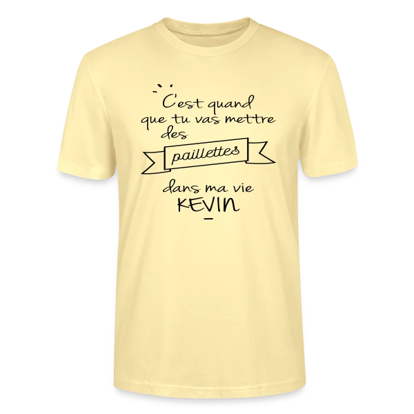 Maquette de T-shirt bio CRAFTER Stanley Stella Unisexe « Kevin : Des Paillettes dans Ma Vie ! » à personnaliser