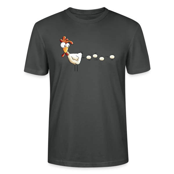 Maquette de T-shirt bio CRAFTER Stanley Stella Unisexe « Attention, projectile poule ! Humour basse-cour » à personnaliser
